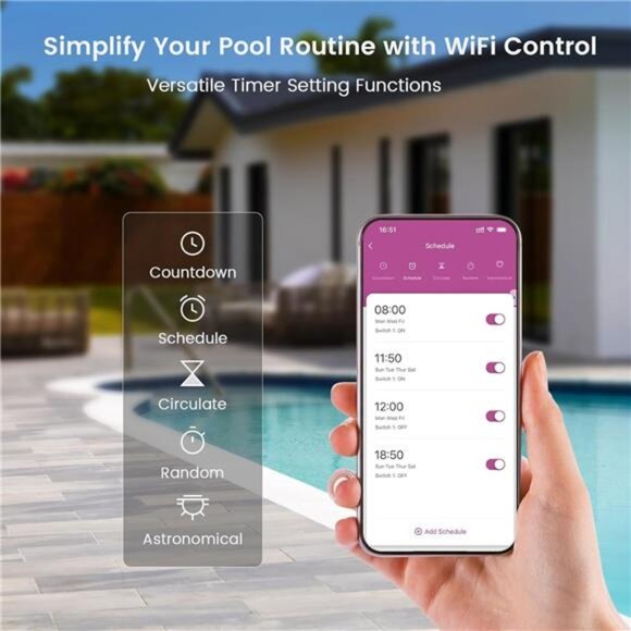 WiFi Pool Timer, Outdoor Indoor Smart Switch, 40 AMP, 2HP, 120, 240, 277 VAC - Picture 3 of 7